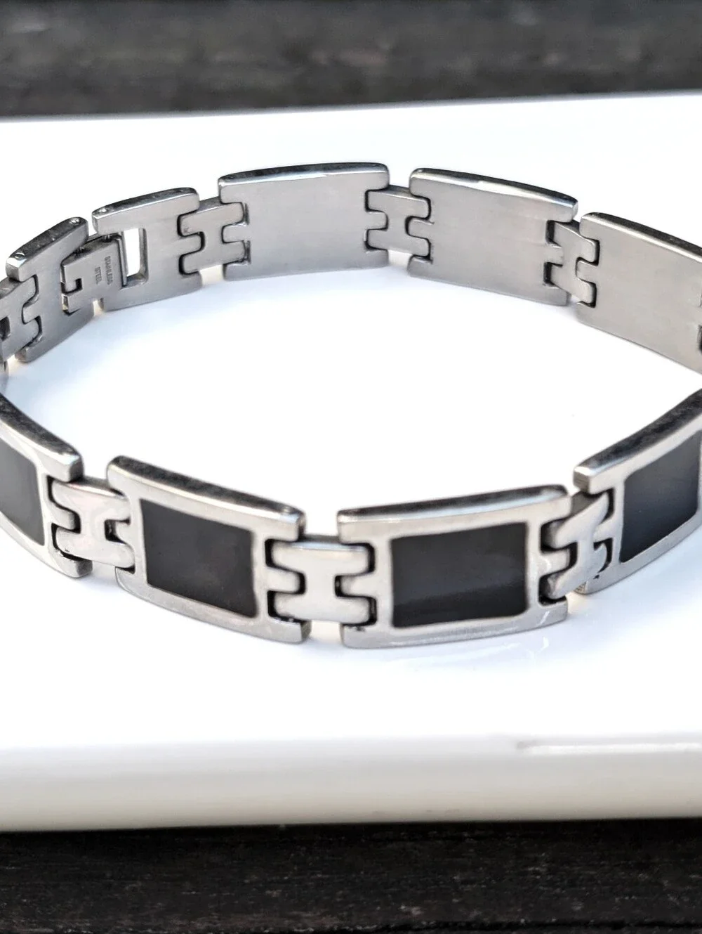 New Mens Onyx Black and Silver Stainless Heavy 9